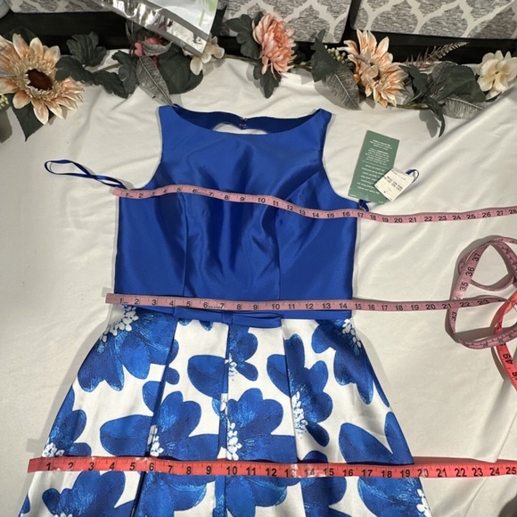 NEW $220 Glamour by Terani Couture [ 8 ] Floral Open Back Mini‎ Dress Blue - Picture 2 of 15